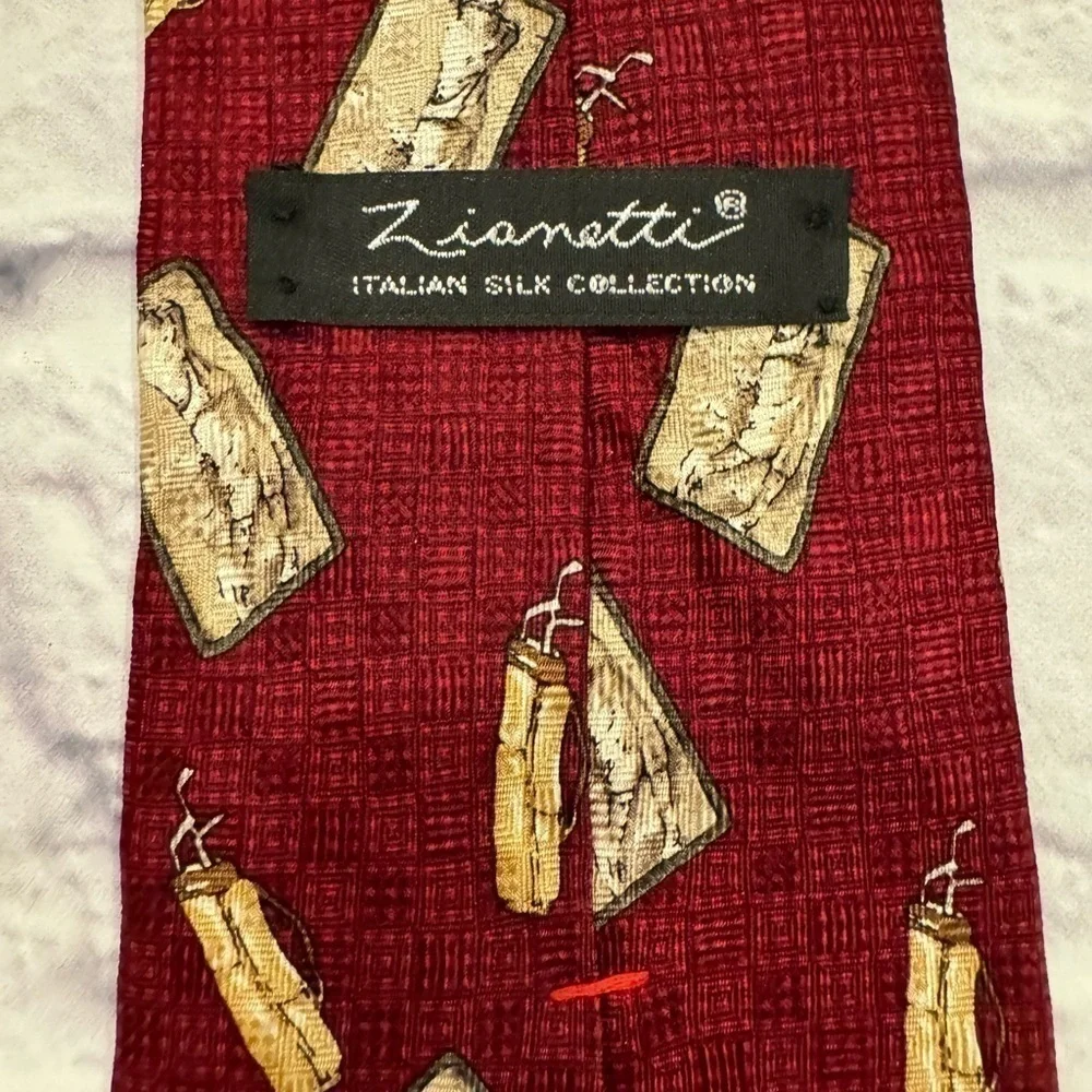 Zianetti Italian Silk Tie Golf Red Vintage Golfer Luxury Designer Tan Golf Clubs